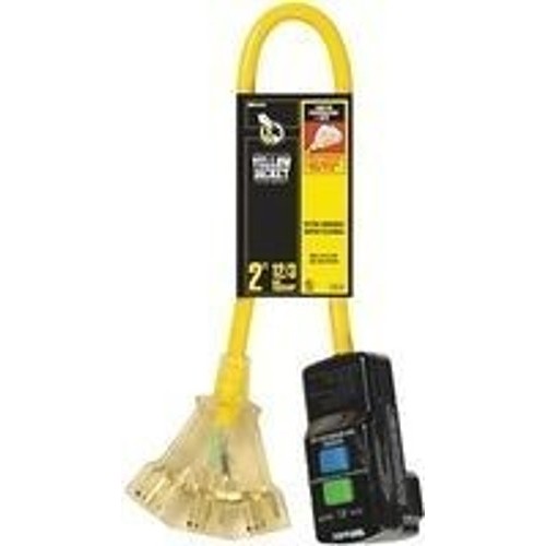 Extension Cord, Power Block, 2 ft Cord, 3 Conductors, 12 AWG Conductor, Yellow