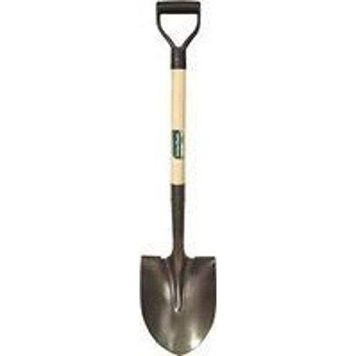 Round Point Shovel, Open Back, Round Blade Point, 28 in Handle Length, Wood/Poly Handle, D-Handle Handle