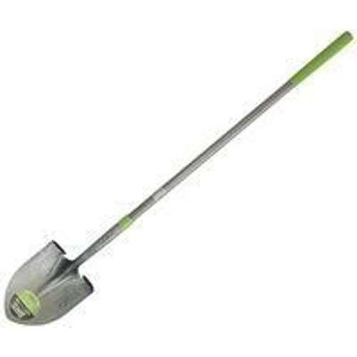 Long Round Shovel, Round Blade Point, 4 ft Handle Length, Fiberglass Handle, Straight with Cushioned Grip Handle