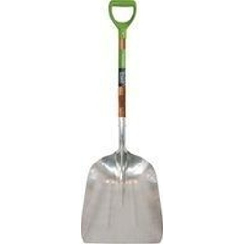 Scoop Shovel, 34-1/4 in Handle Length, Aluminum Blade, Ash Wood Handle, D-Handle Handle