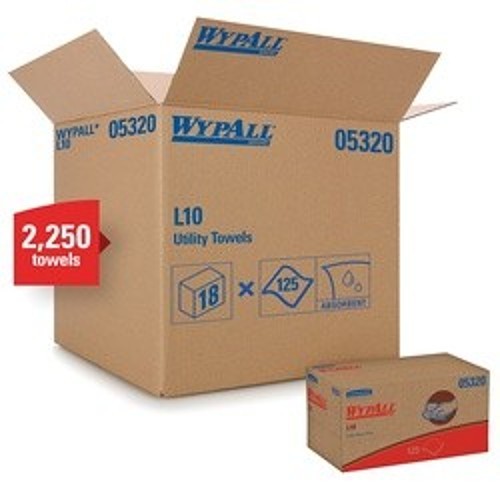 WypAll* 05320 L10 Utility Wipes, 10-1/4 x 9 in, 125 Units Capacity, Paper, White