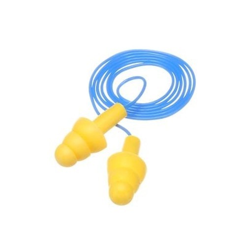 3M™ 247-340-4014 Ear Plug, 25 dB Noise Reduction Rating, Flange, Disposable/Reusable: Reusable, Universal, Yellow Plug, Blue Cord