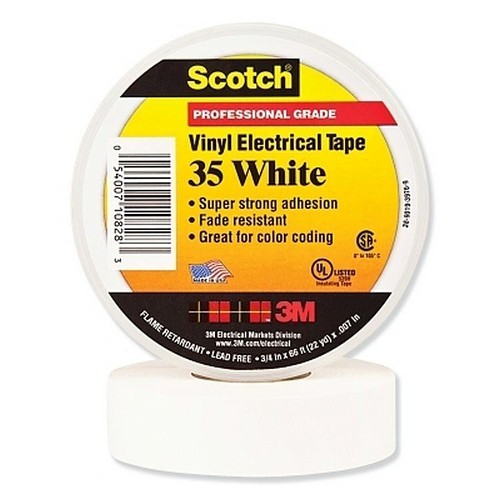 3M™ Scotch™ 500-108283 Electrical Tape, 66 ft Length, 3/4 in Width, 7 mil Thickness, Rubber Based Adhesive, PVC Backing, White