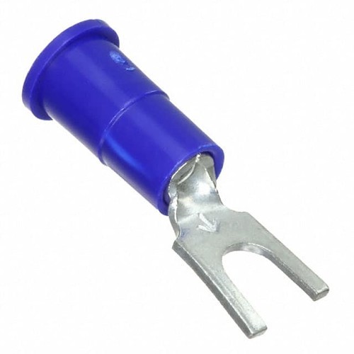 3M™ BFV14-6Q Fork Tongue Terminal, 14-16 AWG Conductor, 0.85 in Length, Butted Seam Barrel, Copper Conductor, Vinyl Insulation, Blue