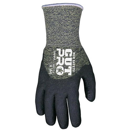 MCR Safety Memphis 9389PVL Cut Resistant Gloves, Large, #9, HPT Coating, Kevlar® Nylon/Steel, Knit Wrist Cuff, A4 ANSI Cut-Resistance Level, 2 ANSI Puncture-Resistance Level, Ambidextrous Hand, Black/Green, Standard Finger