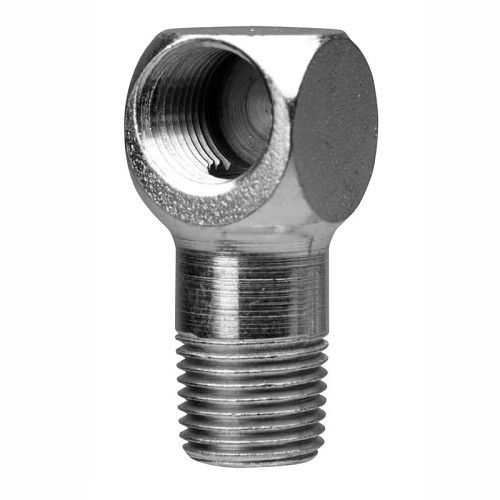 Alemite® 369594 45 deg Hydraulic Elbow, 1/4-28 Female Taper x 1/4-28 Male Thread, 45/64 in OAL, 1/5 in L Shank, Zinc Plated