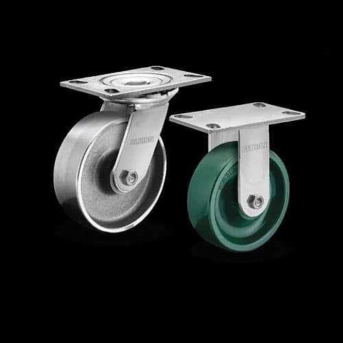 Albion Casters 62CA04201S Swivel Caster, 700 lb, 4 in Wheel Dia, 2 in Wheel Width, Cast Iron Wheel, 6.25 x 4.25 in Plate