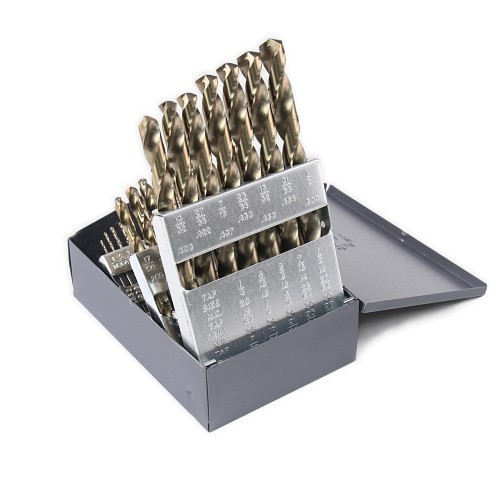 Alfa USA® C050193 Drill Bit Set, System of Measurement: Inch, 1/16 in Minimum Drill Bit, 1/2 in by 32nds Maximum Drill Bit, 135 deg Drill Point Angle, 15 Piece, M42 Cobalt, Straw Gold