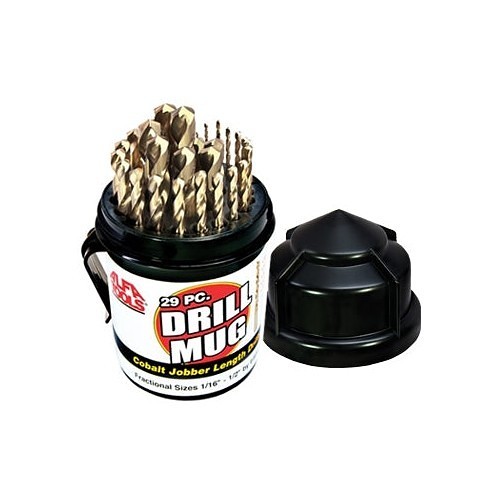 Alfa USA® CO50190DM Drill Bit Set, System of Measurement: Inch, 1/16 in Minimum Drill Bit, 1/2 in by 64ths Maximum Drill Bit, 135 deg Drill Point Angle, 29 Piece, M42 Cobalt, Straw Gold