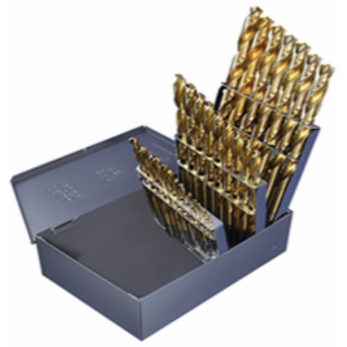 Alfa USA® J150190TN Drill Bit Set, 1/16in in Minimum Drill Bit, 1/2in in Maximum Drill Bit, 118 deg Drill Point Angle, 29 Piece, High Speed Steel, Titatnium Nitride Coated