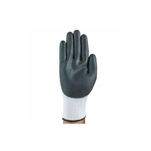 Ansell 11-735-9 Cut-Resistant Gloves, Large, #9, Knitted Material/Polyurethane, Plaited Knit Wrist Cuff, White/Gray
