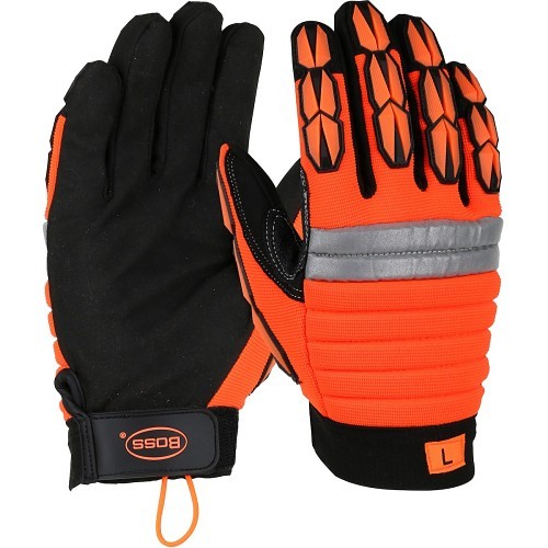 BOSS® 1JM400XXXL Mechanic Gloves, 3X-Large, #12, Synthetic Leather Palm, Hi-Viz Orange