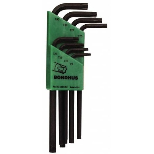 Bondhus® 31834 L-Wrench Torx Key Set, 8 Piece, T9, T10, T15, T20, T25, T27, T30 & T40 Torx Size Range, Torx Drive, L-Shape Handle, Steel, ProGuard
