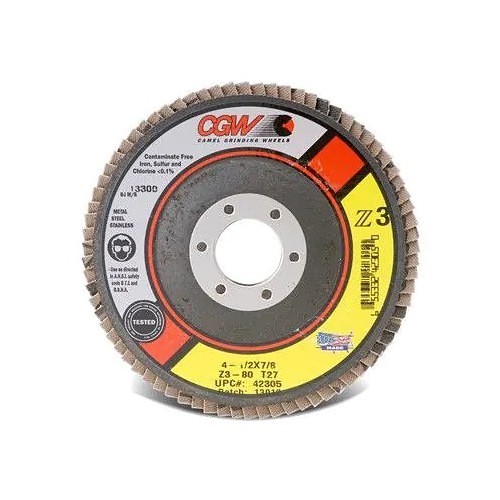 CGW® 42331 Flap Disc, 4-1/2 in Disc Dia, 5/8-11 in Center Hole, 36 Grit, Zirconia Alumina Abrasive, Type 29 Disc