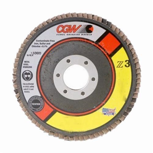 CGW® 42374 Flap Disc, 4-1/2 in Disc Dia, 5/8-11 in Center Hole, 60 Grit, Zirconia Alumina Abrasive, Type 29 Disc