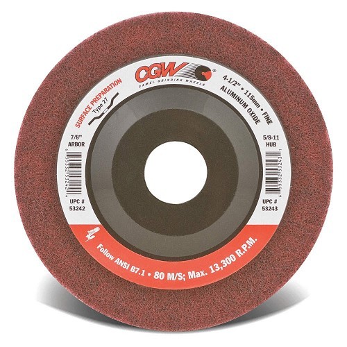 CGW® CGW53243 Surface Preparation Wheel, 4-1/2 in Wheel Dia, Fine Grade, Aluminum Oxide Abrasive