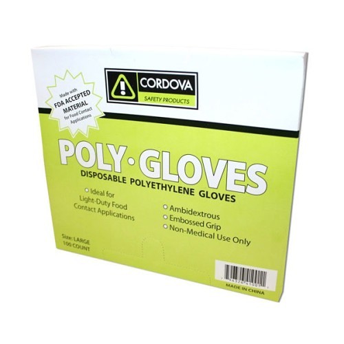 Cordova 4100L Disposable Gloves, Large, #9, LDPE, Clear, 11.7 in Length, Embossed Grip Hand
