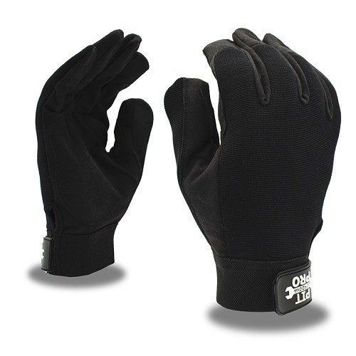 Cordova PIT PRO™ 77871 Activity Gloves, Large, #9, Black, Synthetic, Reinforced Thumb Crotch Cuff, Double-Padded Leather Palm, Black Spandex, Hook and Loop Wrist Closure