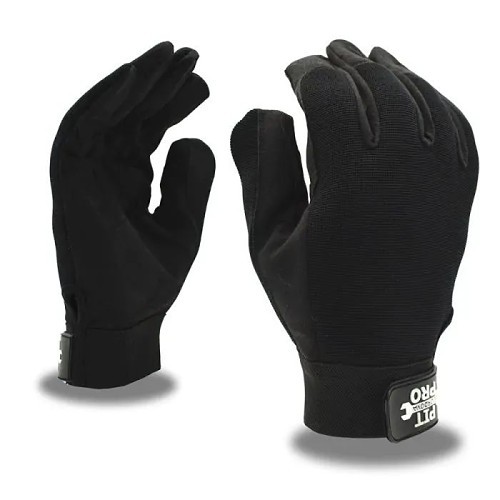 Cordova PIT PRO™ 77872 Activity Gloves, Medium, #8, Black, Synthetic, Reinforced Thumb Crotch Cuff, Double-Padded Leather Palm, Black Spandex, Hook and Loop Wrist Closure