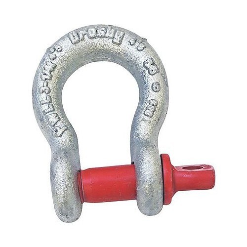 Crosby® 1018419 Anchor Shackle, 1 ton, 3/8 in, 0.44 in Pin Dia, Screw Pin, Hot Dipped Galvanized