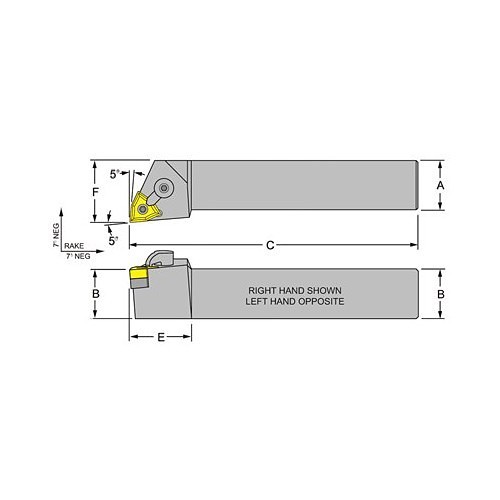 Multi-Lock Tool Holder, MWLNL 16-4D Tool Holder, Insert Compatibility: Negative 80 deg Trigon WNM_432, Left Hand Cutting, 1 in Shank, Trigon Shank, 80 deg Lead Angle, 7 deg Rake, 6 in Overall Length