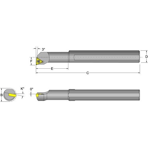 Indexable Boring Bar, 0.954 in Minimum Bore Dia, Right Hand of Holder, 10 in Overall Length, Through Coolant; Yes