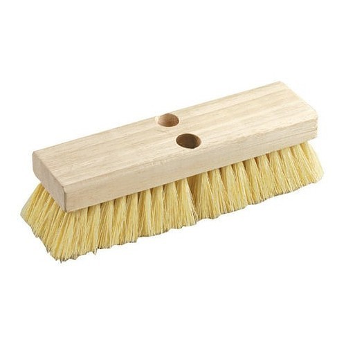 Deck Scrub Brush, 10 in Overall Length, 2 in Trim Length, Poly Trim, Deck, Tampico Trim, Wood Handle