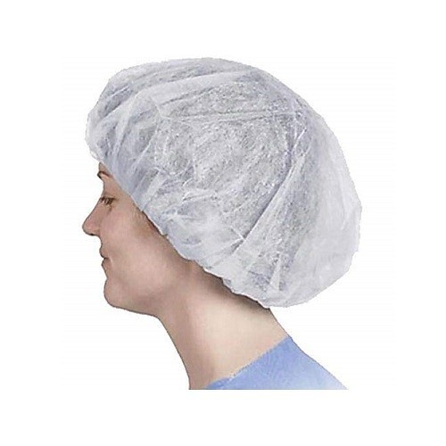 Bouffant Cap, Disposal, Pleated, White, Non-Woven