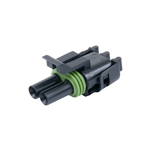 Del City 75014 Connector Housing, 2-Way, Weather Pack Female, For Use With: Aptiv Weather Pack Series 12089188 Socket Contact, 20 A 12V DC Connector, -40 to 125 deg C, Nylon 6.6, Black