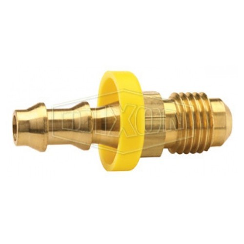 Dixon® 2820407C Push-On Hose, 1/4 x 7/16-20 in Nominal, Male 45 Deg SAE Swivel x Hose Barb, 3.5 psi Working, Brass