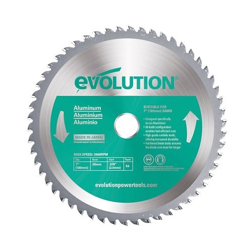 EVOLUTION® 180BLADEAL Cutting Blade, 7 in Dia, 0.078 in Thickness, 25/32 in Arbor, 54 Teeth