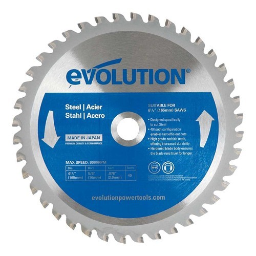 EVOLUTION® 6-1/2BLADEST Cutting Blade, 6-1/2 in Dia, 5/8 in Arbor, Steel Blade, 40 Teeth