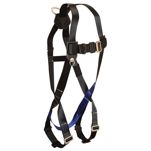 FallTech® 70073X Harness, 3X-Large, 425 lb, Polyester Strap, D-Ring Leg Strap Buckle, D-Ring Chest Strap Buckle, Plated Alloy Steel Hardware, Black/Blue