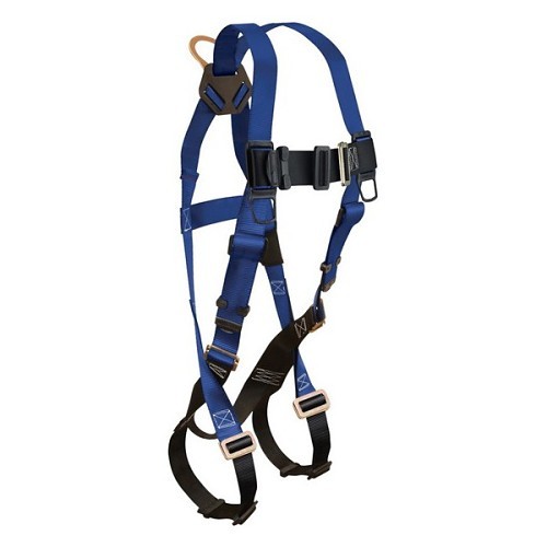 FallTech® 7015 Harness, 1D Ring Standard Non-Belted Full Body, UniFit, 425 lb, Polyester Strap, Mating Leg Strap Buckle, Mating Chest Strap Buckle, Alloy Steel Hardware, Black/Blue