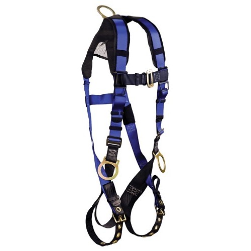 FallTech® 7018B Harness, UniFit (Small, Medium, Large), 130-310 max lb, Polyester Strap, Tongue Buckle Leg Strap Buckle, Mating Buckle Chest Strap Buckle, Alloy Steel Hardware, Blue/Black