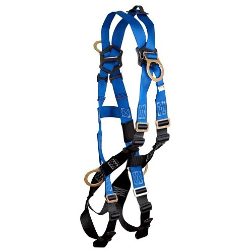 FallTech® 7019B Harness, Climbing, UniFit (Small, Medium, Large), Polyester Strap, Mating Leg Strap Buckle, Mating Chest Strap Buckle, Alloy Steel Hardware, Black/Blue