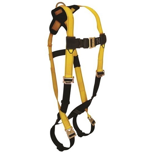 FallTech® 7021QC Harness, 1D Climbing Non-Belted Full Body, UniFit (Small, Medium, Large), 425 lb, Polyester Strap, Quick Connect Leg Strap Buckle, Quick Connect Chest Strap Buckle, Forged Alloy Steel Hardware, Yellow/Black