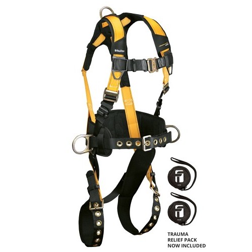 FallTech® 7035M Harness, Medium, 130-310 max lb, Polyester Strap, Tongue Buckle Leg Strap Buckle, Quick Connect Buckle Chest Strap Buckle, Alloy Steel Hardware, Yellow/Black