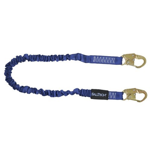 FallTech® 8240 Energy Absorbing Lanyard, 130-310 lb, 4.5 to 6 ft Length, Polyester Line, 1 Leg, Rebar Hook Anchorage Connection, Snap Hook Harness Connection Hook, Specifications Met: ANSI, OSHA, Blue