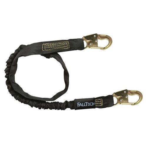 FallTech® 8243 Energy Absorbing Lanyard, 130-310 lb, Polyester Line, 1 Leg, Rebar Hook Anchorage Connection, Snap Hook Harness Connection Hook, Specifications Met: OSHA, Black