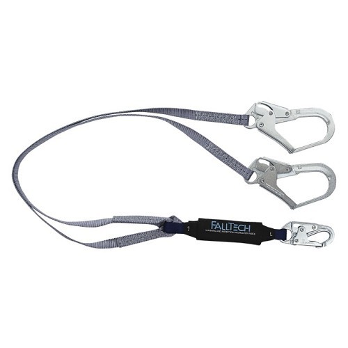 FallTech® 826073 Energy Absorbing Lanyard, 130-310 lb, 6 ft Length, Polyester Line, 2 Leg, Rebar Hook Anchorage Connection, Snap Hook Harness Connection Hook, Specifications Met: ANSI, OSHA, CSA, Blue