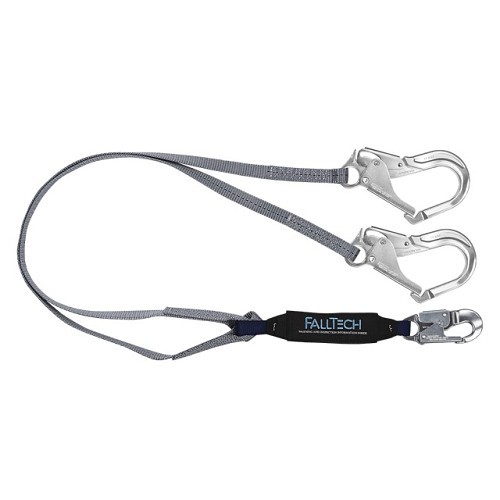 FallTech® 826073A Energy Absorbing Lanyard, 130-310 lb, 6 ft Length, Polyester Line, 2 Leg, Rebar Hook Anchorage Connection, Snap Hook Harness Connection Hook, Specifications Met: ANSI, OSHA, CSA