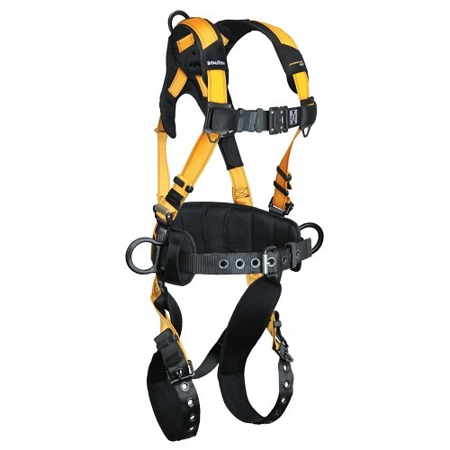 FallTech® FT7035B2X Harness, 3d Construction Belted Full Body, 2X-Large, 425 lb, Polyester Strap, Tongue Leg Strap Buckle, Quick Connect Chest Strap Buckle, Aluminum Alloy, Plated Alloy Steel Hardware, Yellow/Black