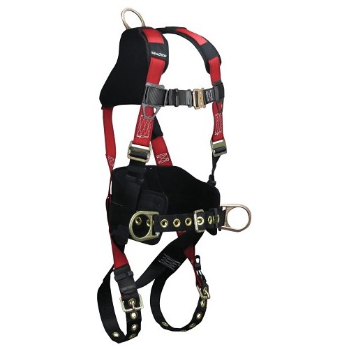 FallTech® FT7078B2X Harness, 2X-Large, Polyester Strap, Tongue Leg Strap Buckle, Mating Chest Strap Buckle, Plated Alloy Steel Hardware, Red/Black
