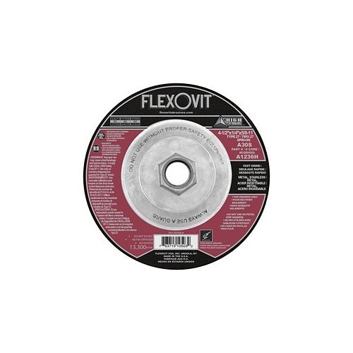 FlexOvit® FLEXA1236H Grinding Wheel, 4-1/2 in Wheel Dia, 1/4 in Wheel Thickness, 30 Grit, Aluminum Oxide Abrasive