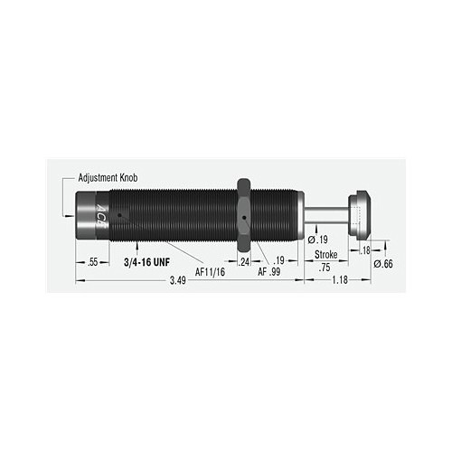 225 Shock Absorber, 0.19 in Rod Dia, 3/4 in Stroke, Steel