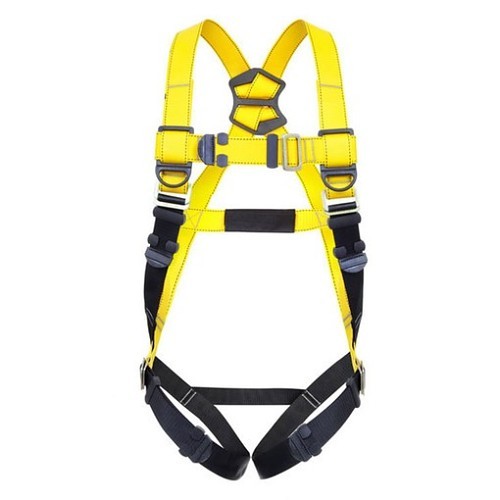 Guardian Fall Protection 37005 Harness, Full Body, Medium/Large, 130-420 lb, Polyester Strap, Steel Hardware, Yellow