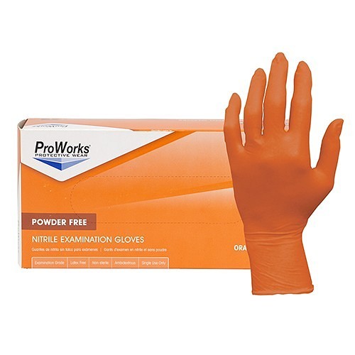 HOSPECO® ProWorks® GL-N105ORFL Examination Gloves, Large, #9, Nitrile, Orange, 5 mil Thickness