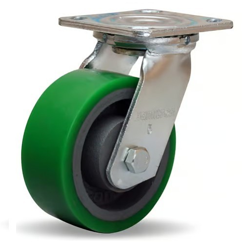 Hamilton® S-525-DB Swivel Caster, 900 lb, 6 in Wheel Dia, 2 in Wheel Width, Polyurethane on Iron Core Wheel, 4 x 4-1/2 in Plate