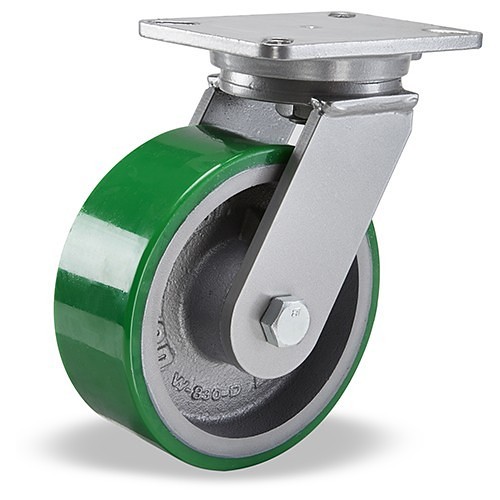 Hamilton® S-CH-83DB Caster Wheel, 2500 lb, 8 in Wheel Dia, 3 in Wheel Width, Polyurethane on Iron Core Wheel, 5-1/4 x 7-1/4 in Plate